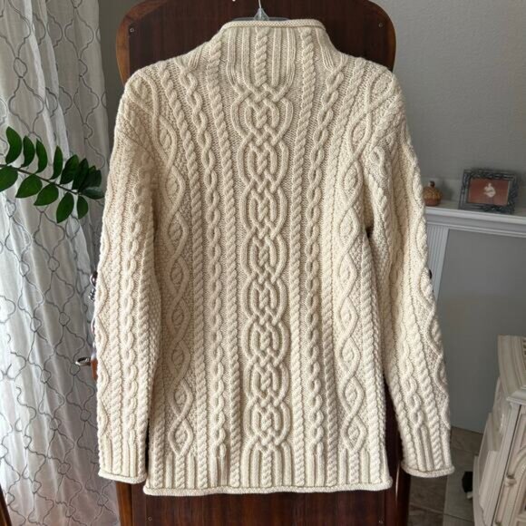 Aran Mor Ireland Merino Wool Cable Knit Long Sleeve Sweater Size Small Cream - Picture 6 of 7